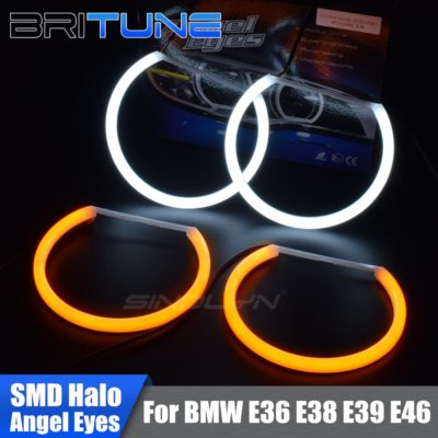 Switchback Dual-Color LED Angel Eye Halo Rings For BMW E46/E36/E38/E39 Headlight