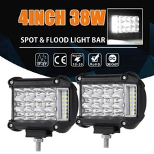 Pair 4" Tri-Row Side Shooter LED Pods Spot Driving Combo Work Lights Fog Lamps