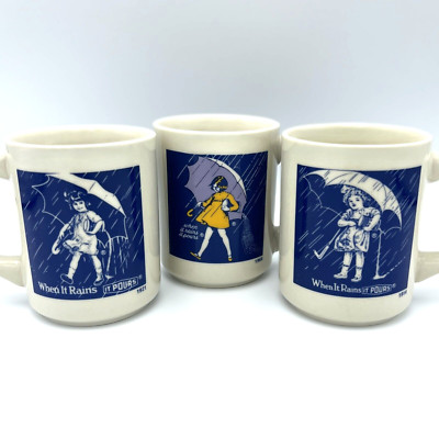 Set of 3 VTG Morton Salt Girl Collectable 1990's Coffee Mugs 1914, 1921 & 1968