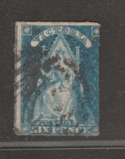 VICTORIA  1858 6d Bright Blue QOT Used