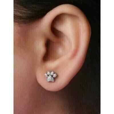 1.20Ct Round Cut Lab Created Diamond Dog Paw Stud Earrings 14k White Gold Plated