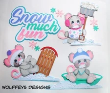 ELITE4U MICE SNOW WINTER TITLE KID  premade paper piecing scrapbook PIECE DIECUT