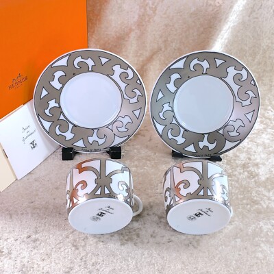 Hermes Guadalquivir Platinum Tea & Cup Saucer Porcelain