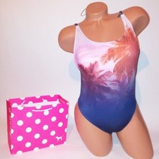 Victoria Secret PINK Swim Suit One Piece Purple Tropical Removable Padding