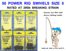 50 POWER RIG SWIVELS SIZE 5 PIKE CATFISH CARP FISHING LINE BRAID RIG WIRE TRACE