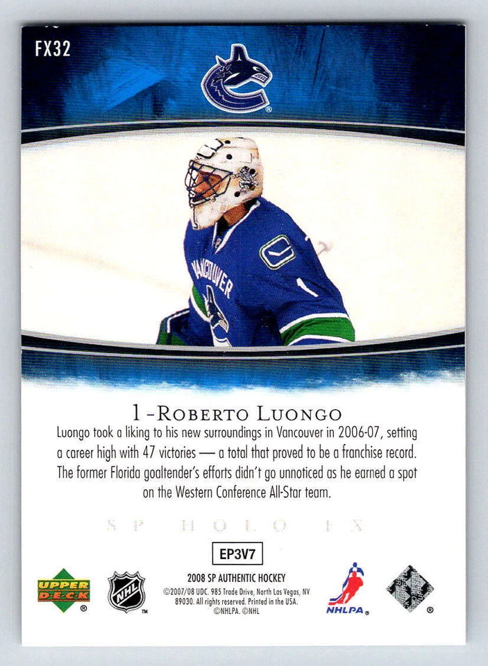 2007-08 SP Authentic Holoview FX #FX32 Roberto Luongo (ref 192880) - Image 2 of 2