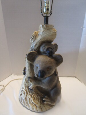 Vintage LIFESIZE CHALKWARE PLASTER KOALA & cub table lamp 1960-70 29.5''H