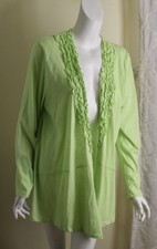 Nwt Focus Usa Sz L Lime Green Ruffled Garment Dyed Cotton Soft Open Art Jacket
