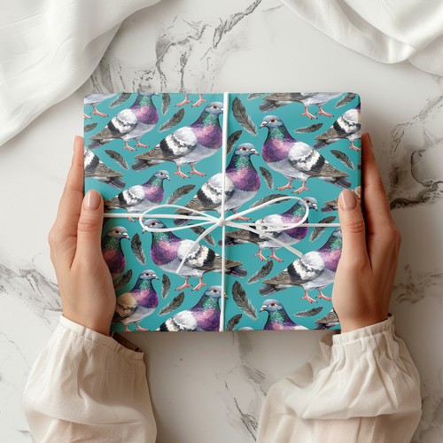 Pigeon Gift Wrap – Watercolour Pigeons Wrapping Paper with Feathers Design W71 - Picture 34 of 44