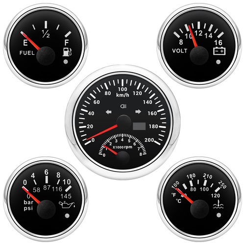 5 Gauge Set 85mm GPS Speedometer 200km/h Tachometer/Fuel/Oil/Temp/Voltmeter - Picture 2 of 8