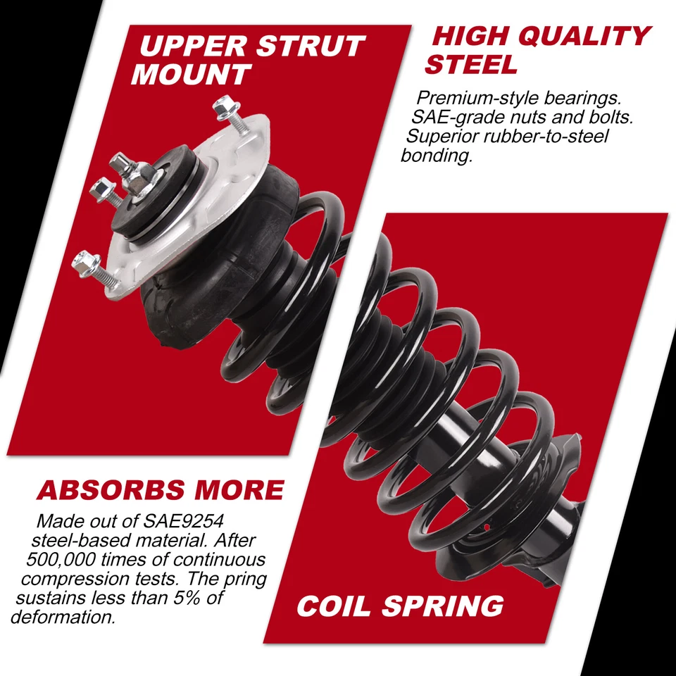 Pair Front Complete Struts with Coil Springs for 1998-2004 Volvo 850 S70 V70 C70 - Image 3 of 4