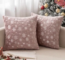 MIULEE Christmas Set of 2 Decorative Throw Pillow Covers Faux Fur Heather Pink