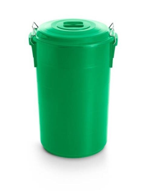 Cubo de basura verde con tapadera. Capacidad 120 Litros. Especial exterior