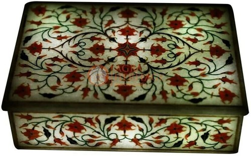 6"x4"x2" Marble Jewelry Vintage Box Carnelian Marquetry Floras Veterans Gift Art - Picture 4 of 4