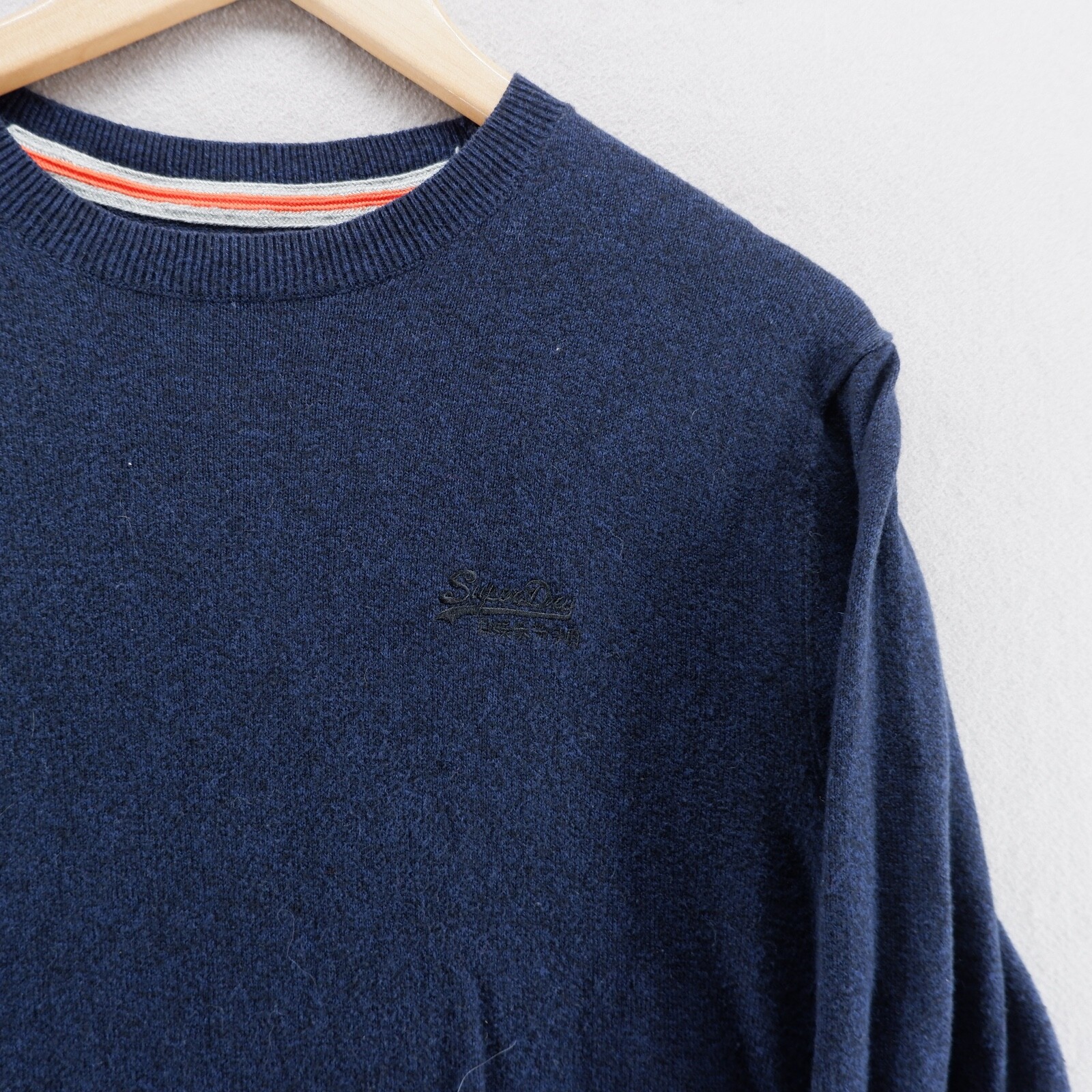 Superdry Mens Jumper Small Blue Pullover Knit Cotton Cashmere Blend