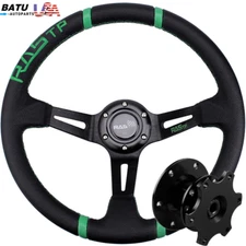 Black Quick Release Adapter+14in Deep Dish Leather JDM Racing Steering Wheel