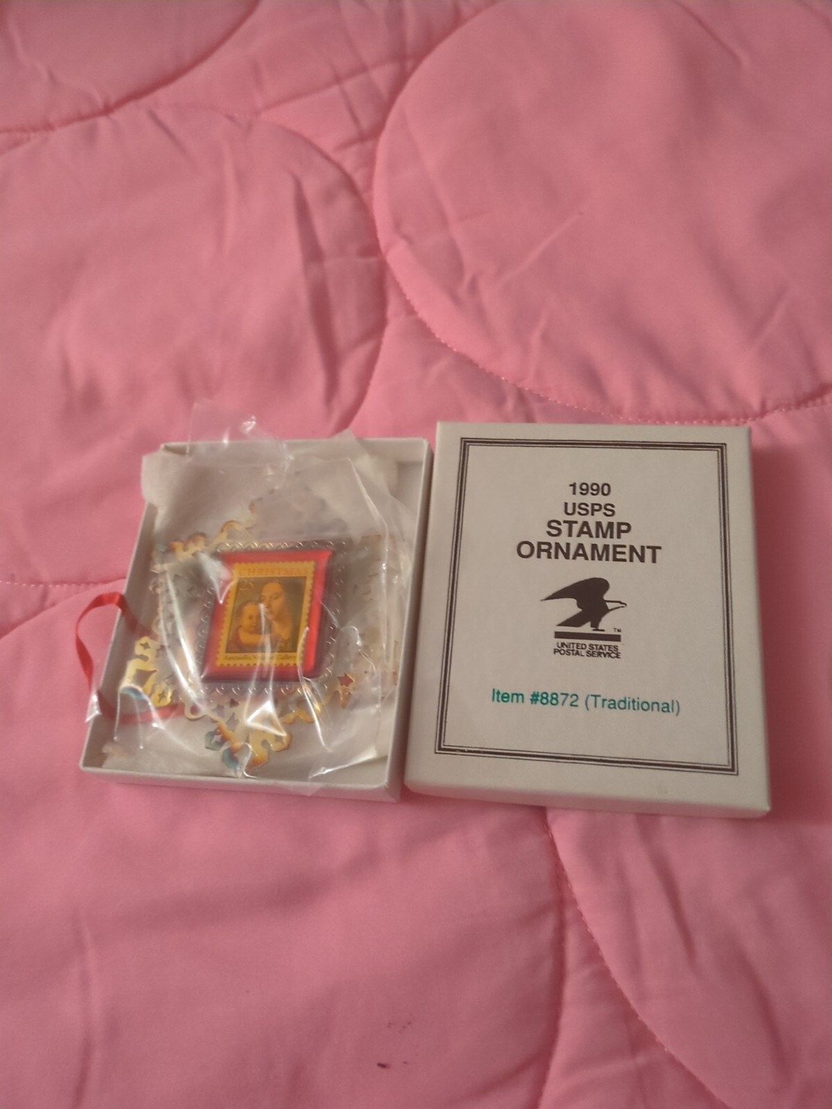 1991 USPS Stamp Ornament  #8952 Antoniazzo c.1480 Houston Museum polishing cloth