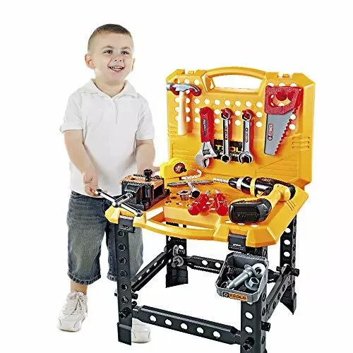 TOY CHOI'S Pretend Play Workbench Toy Tool Set 82 Pieces