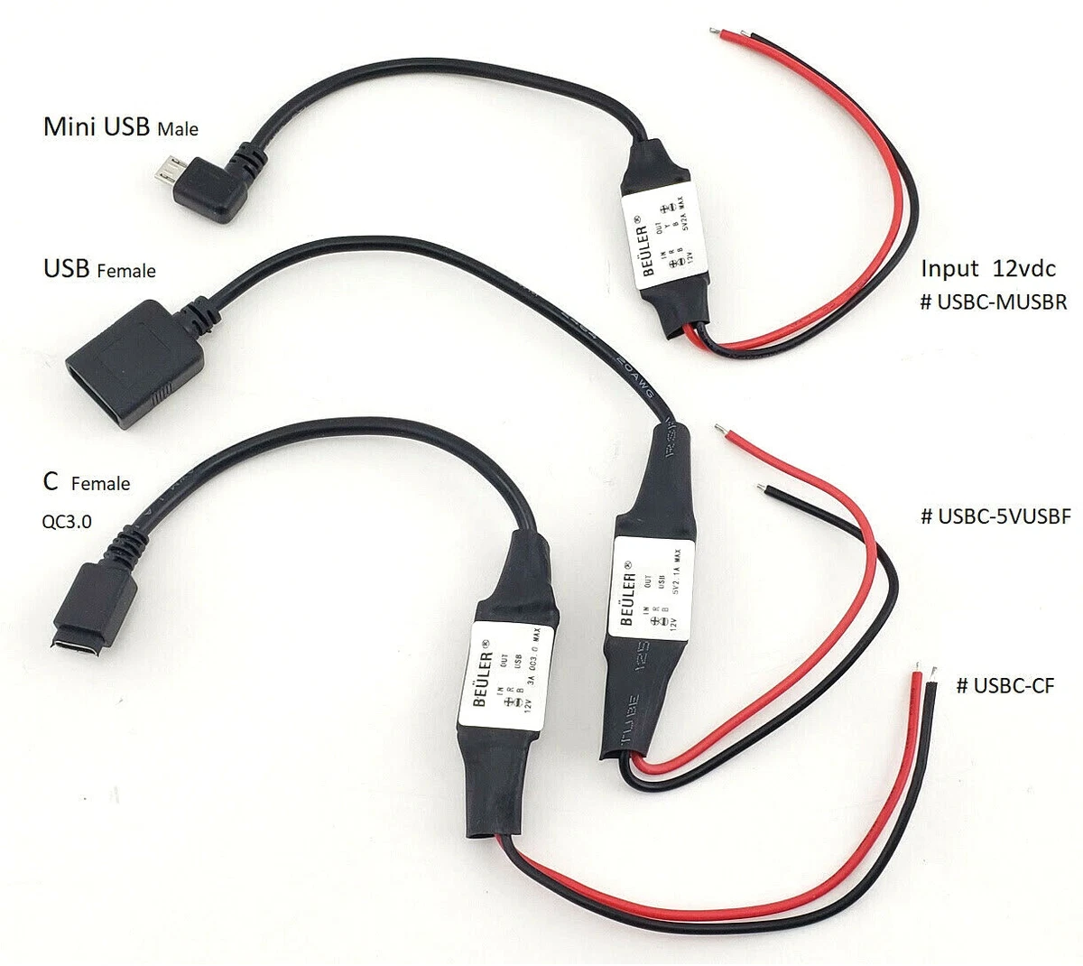 Accele USBC-5VUSBF Hardwired 2 Wire 12 Volt to USB Female 12v 1A Adapter