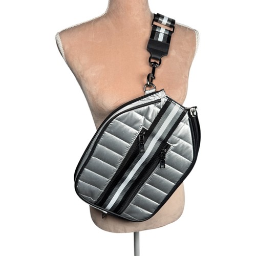 Think Royln Pickleball Racket Paddle Cover Crossbody Bag Silver Quilted $128