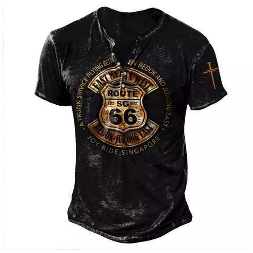 Men's Short Sleeve Button Casual T Shirt Cross Print V Neck Tops Blouse Vintage- - Picture 12 of 30