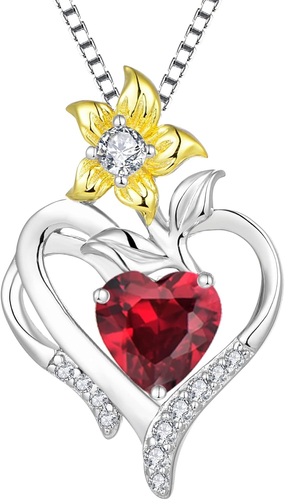 Collana Cuore Argento 925 Tagliare 12 Pietra Portafortuna Zirconia Cubica Giglio - Foto 7 di 12
