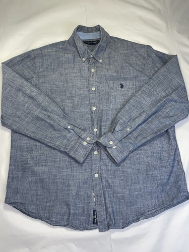 US Polo Assn Herren Blau Langarm Hemd Button Down Größe XXL Logo Tasche Baumwolle - Bild 1 von 12