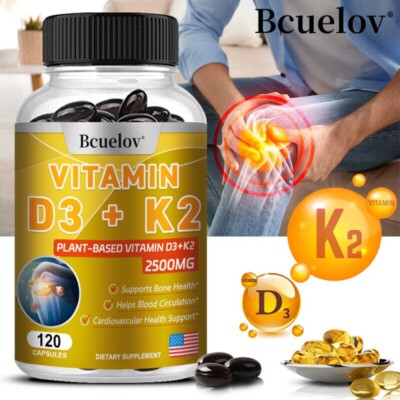Bone Teeth Heart Immune Support 120 Capsules Vitamin D3+K2 (MK-7) 5000IU Immune