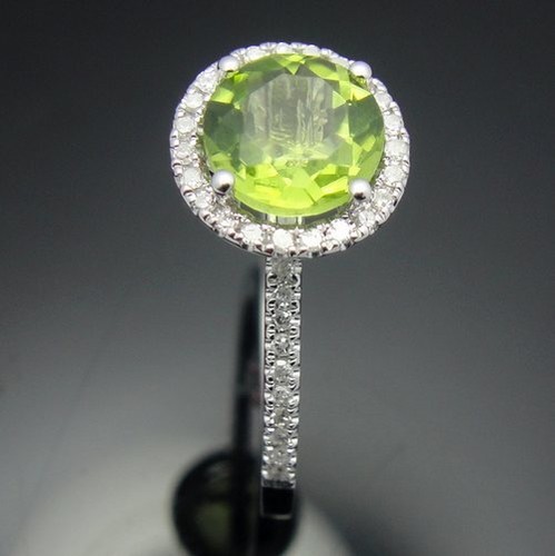 Real Round 6.5mm 1.36ct Peridot Real Diamond Gemstone Ring Solid 10k White Gold - Picture 5 of 6