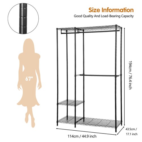 Heavy Duty Garment Rack Closet Organizer Clothes Rack with Shelves Hanging Rods - Picture 3 of 9