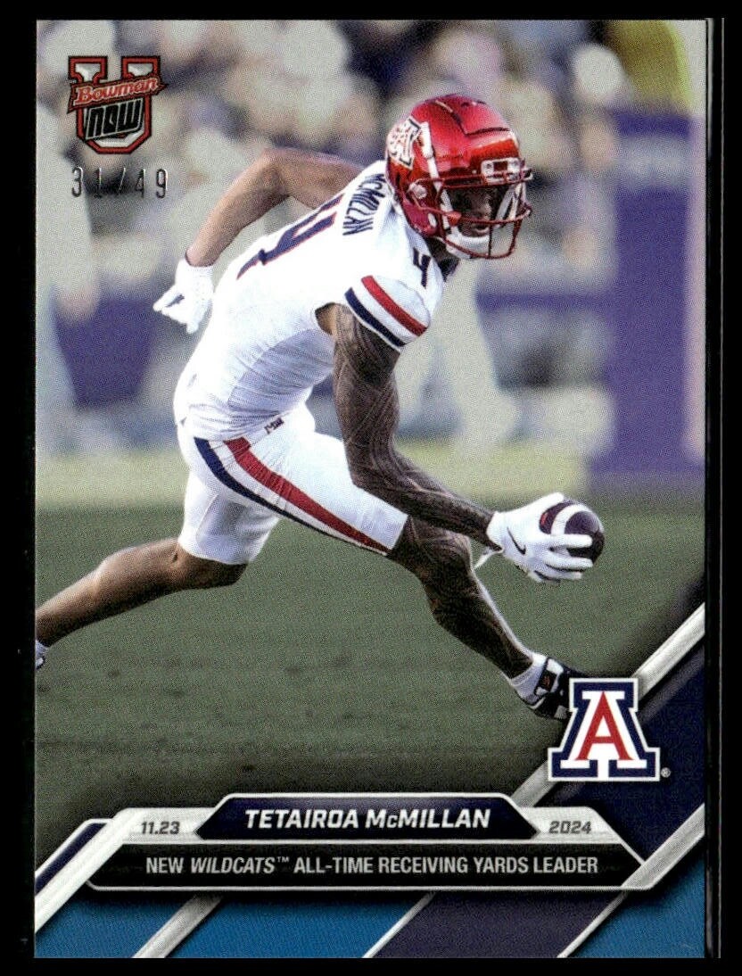 2024 Topps Bowman U Now 47 Tetairoa McMillan Arizona Wildcats Record Blue 31/49