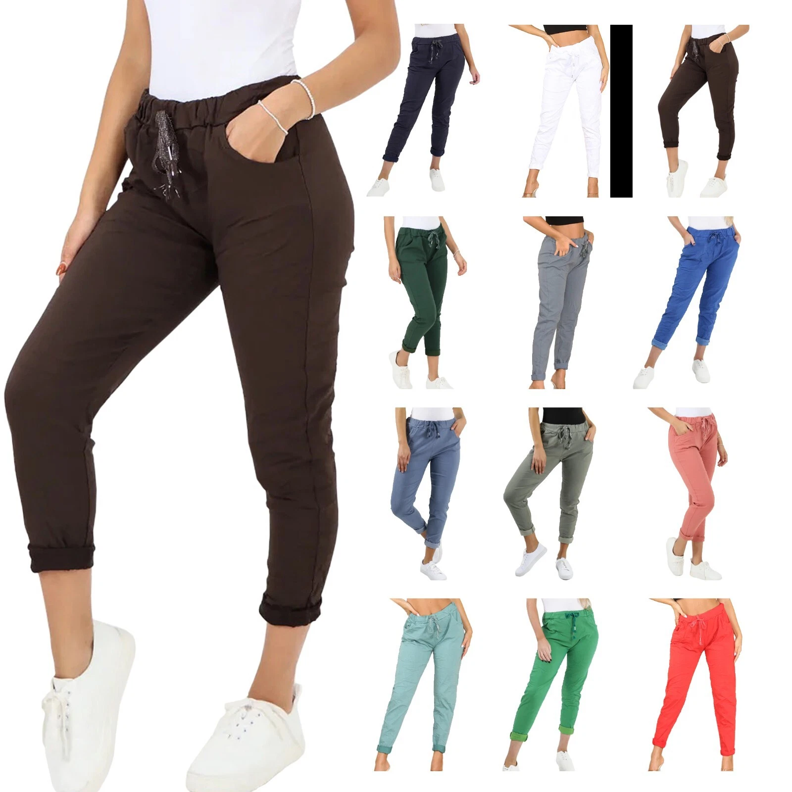 Womens Lagenlook Italian Magic Pants Ladies Casual Stretch Trousers Joggers
