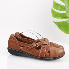 Clarks Womens Ashland Spin Flat Size 8 Cognac Tan Leather Slip On Shoe Loafer