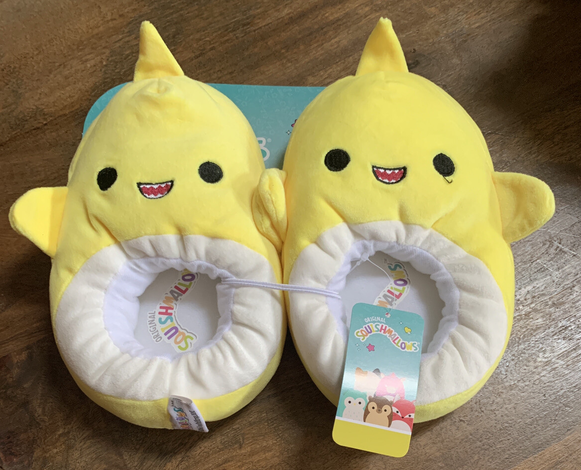 PANTOFOLA D’ORO Pantofole Squishmallow Bambini Chandler Lo Squalo Giallo Taglia 13 1 Nuove Con Etichette
