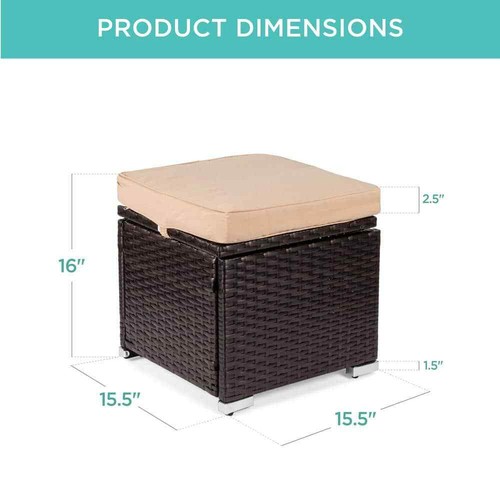 Brown Wicker Outdoor Ottoman,Multi-Purpose Outdoor Patio Furniture with Removabl - Picture 7 of 7