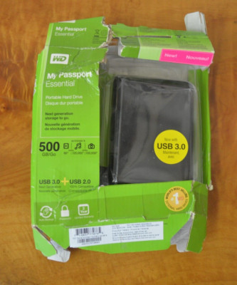 WD MY PASSPORT Essential 500 GB USB 3.0 2.0 Portable Hard drive WDBACY500ABK