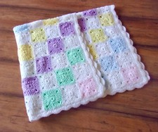 HANDMADE CROCHET KNIT Multi-Color SQUARE Scalloped Edge Baby Stroller Blanket