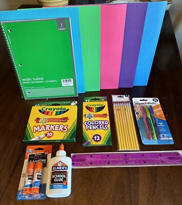 School Supplies Bundle Folders Markers Colored Pencils Paper Mate Pencils