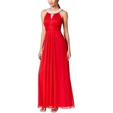 Onyx Nite New Womens Red Embellished Halter Cutout Evening Dress 8 119