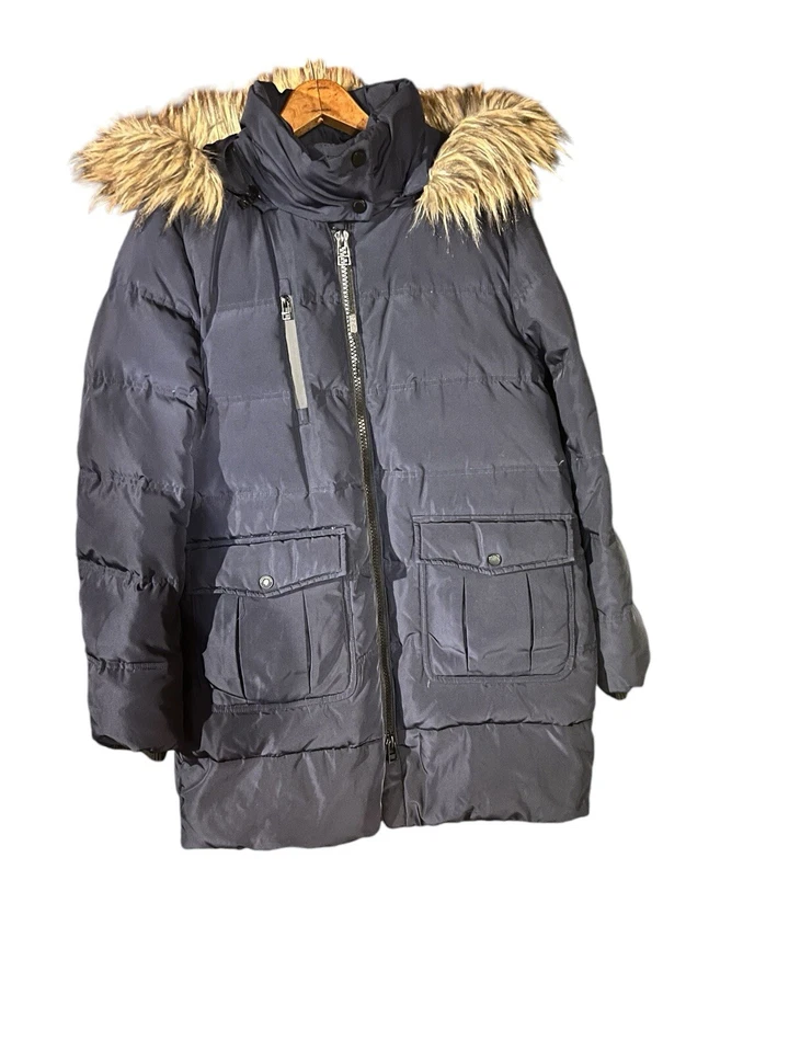 Casaco feminino de inverno/penas MARC New York com pele sintética azul marinho tamanho médio - Imagem 2 de 4