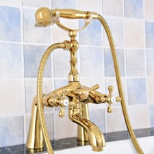 Gold Brass Bathtub Faucet Set Deck Mount Bathroom Handheld Shower Tap Kit 2tf775