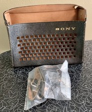 Vtg Sony Portable Radio Leather Case, Strap, Earphone Case Black Unused TR TFM