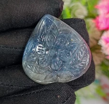 Heart Natural Blue Sapphire Handmade Amazing Flower Designer Carving 33X33X6 MM