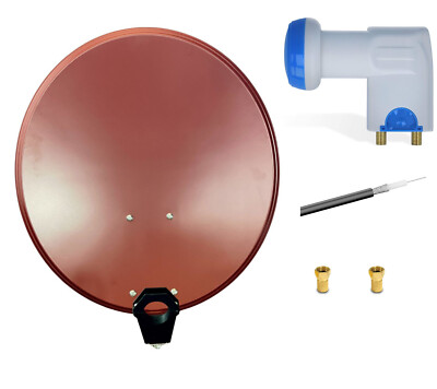 Sat Anlage Twin LNB 2 Teilnehmer 60cm Spiegel + 10m Kabel F-Stecker NEU