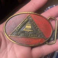 Vintage BTS Telephone Pioneers of America 1875-1911 Brass Belt Buckle USA