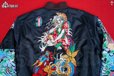 🔥🐉Y2K Amal Guessous Sukajan Japan Dragon Sakura Souvenir 🔥🐉Y2K Amal Guessous Sukajan Japan Dragon Sakura Souvenir