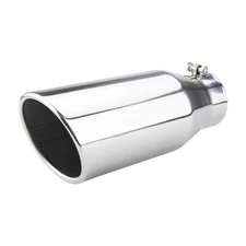 Diesel Exhaust Tip 4" Inlet, 6" Outlet 15" Long Rolled Edge Angle Polished