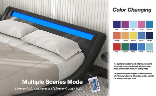 Sifurni Upholstered Modern Bed Frame with LED Headboard, Black, Full - Picture 7 of 8