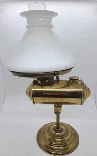 Antique 1879 Brass Student Piano Oil Table Lamp w/Milk Glass Shade H.B. & H Co.