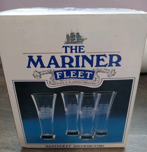 Pilsner Glasses 4 Mariner Fleet 12.5 Oz. Fine Blown Glassware NEW Made In Turkey